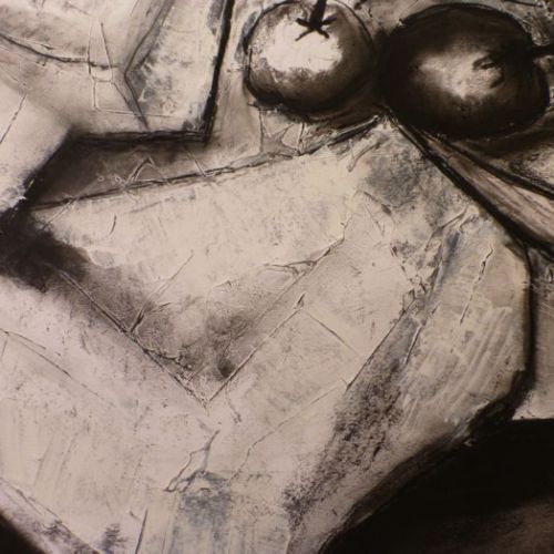 Collage, pierre noire, fusain, acrylique, détail