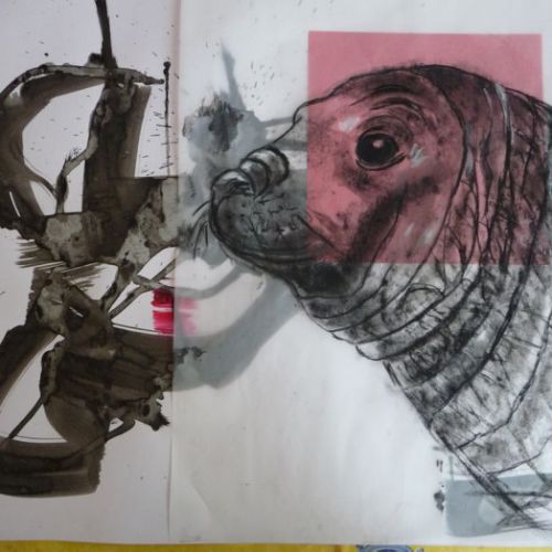 Encres, pierre noire sur calque